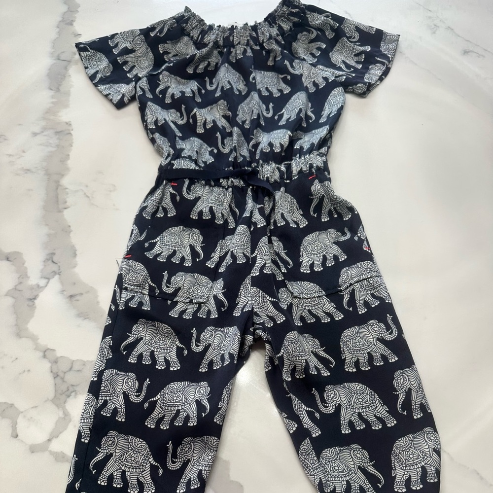 Crewcuts Navy Elephant Print Jumpsuit